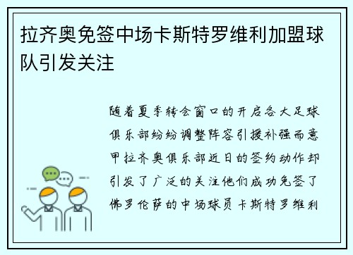 拉齐奥免签中场卡斯特罗维利加盟球队引发关注 拉齐奥免签中场卡斯特罗维利加盟球队引发关注